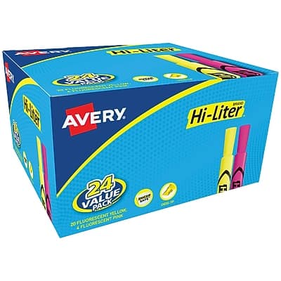 Avery - Hi-Liter Desk Style Highlighters, Chisel Tip, 24/Pack - Assorted Avery - Hi-Liter Desk Style Highlighters, Chisel Tip, 24/Pack - Assorted