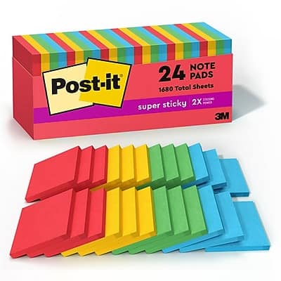 Post-it - Super Sticky Notes, 3" x 3", Playful Primaries Collection, 70 Sheet/Pad, 24 Pads/Pack - Assorted Post-it - Super Sticky Notes, 3" x 3", Playful Primaries Collection, 70 Sheet/Pad, 24 Pads/Pack - Assorted