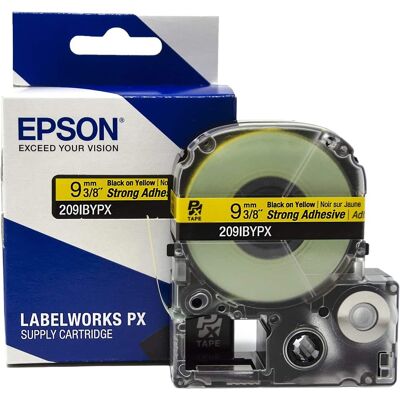 Epson - LABELWORKS PX Strong Adhesive 3/8" (9mm) x 30 ft Tape - 209IBYPX - Black on Yellow Epson - LABELWORKS PX Strong Adhesive 3/8" (9mm) x 30 ft Tape - 209IBYPX - Black on Yellow
