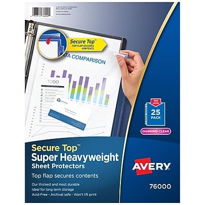Avery - Top Load Heavyweight Sheet Protectors, 8-1/2" x 11", 25/Pack - Diamond Clear Avery - Top Load Heavyweight Sheet Protectors, 8-1/2" x 11", 25/Pack - Diamond Clear
