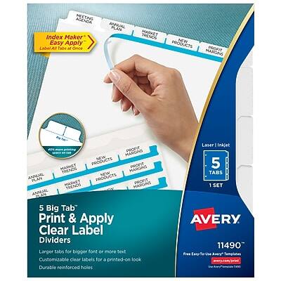 Avery - Index Maker Big Tab Paper Dividers with Print & Apply Label Sheets, 5 Tabs - White Avery - Index Maker Big Tab Paper Dividers with Print & Apply Label Sheets, 5 Tabs - White