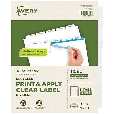 Avery - Index Maker EcoFriendly Paper Dividers with Print & Apply Label Sheets, 5 Tabs, 5 Sets/Pack - White Avery - Index Maker EcoFriendly Paper Dividers with Print & Apply Label Sheets, 5 Tabs, 5 Sets/Pack - White