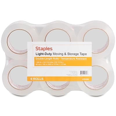 Staples - Lightweight Moving & Storage Packing Tape, 1.88" x 109 yds., 6/Pack - Clear Staples - Lightweight Moving & Storage Packing Tape, 1.88" x 109 yds., 6/Pack - Clear
