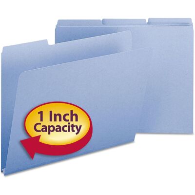 Smead Manufacturing - Expanding Recycled Heavy Pressboard Folders, 1/3-Cut Tabs: Assorted, Letter Size, 1" Expansion, Blue, 25/Box Smead Manufacturing - Expanding Recycled Heavy Pressboard Folders, 1/3-Cut Tabs: Assorted, Letter Size, 1" Expansion, Blue, 25/Box