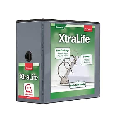 Cardinal - XtraLife ClearVue 6" 3-Ring View Binders, D-Ring - Black Cardinal - XtraLife ClearVue 6" 3-Ring View Binders, D-Ring - Black