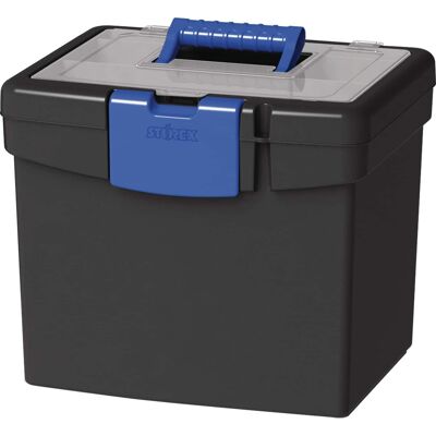 Storex - File Storage Box with XL Lid Letter 8.50" x 11" Clamping Latch Closure Plastic Black Blue For Folder 1 Each Storex - File Storage Box with XL Lid Letter 8.50" x 11" Clamping Latch Closure Plastic Black Blue For Folder 1 Each