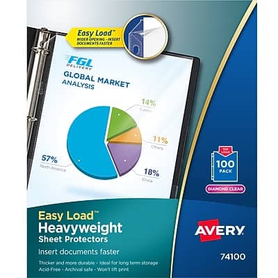 Avery - Easy Load Heavyweight Sheet Protectors, 8.5" x 11", Acid-Free, 100/Box - Diamond Clear Avery - Easy Load Heavyweight Sheet Protectors, 8.5" x 11", Acid-Free, 100/Box - Diamond Clear