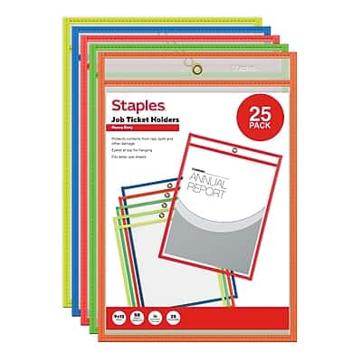 Staples - Heavyweight Stitched Job Ticket Holder, 9" x 12", 25/Pack - Assorted Colors Staples - Heavyweight Stitched Job Ticket Holder, 9" x 12", 25/Pack - Assorted Colors