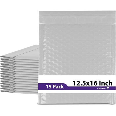 Fosmon - #6 Poly Bubble Mailer 12.5 x 16, Extra Wide Padded Shipping Envelopes, 12 x 15" Usable size - 15 Pack - White Fosmon - #6 Poly Bubble Mailer 12.5 x 16, Extra Wide Padded Shipping Envelopes, 12 x 15" Usable size - 15 Pack - White