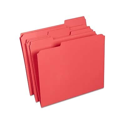Staples - Reinforced File Folders, 1/3-Cut Tab, Letter Size, 100/Box - Red Staples - Reinforced File Folders, 1/3-Cut Tab, Letter Size, 100/Box - Red