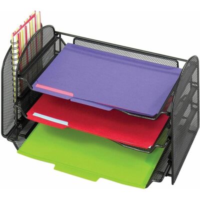 Safco - Onyx 1 Upright/3 Tray Mesh Desk Organizer 1 Pocket 8" x 17.25" x 9" Desktop - Black Safco - Onyx 1 Upright/3 Tray Mesh Desk Organizer 1 Pocket 8" x 17.25" x 9" Desktop - Black
