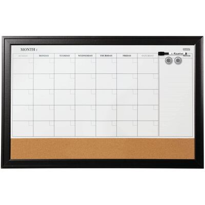 Quartet - Magnetic Combination Board Calendar, Monthly Planning/Scheduling, 35" x 23", Tan/White Surface, Black Wood Frame Quartet - Magnetic Combination Board Calendar, Monthly Planning/Scheduling, 35" x 23", Tan/White Surface, Black Wood Frame