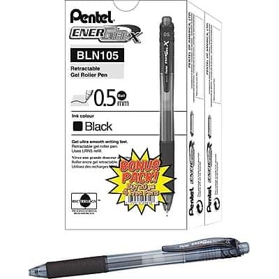 Pentel - EnerGel-X Retractable Roller Gel Pens, Fine Point, Black Barrel with 24/Pack - Black Ink Pentel - EnerGel-X Retractable Roller Gel Pens, Fine Point, Black Barrel with 24/Pack - Black Ink