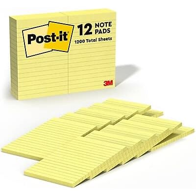 Post-it - Notes, 4" x 6", Canary Collection, Lined, 100 Sheet/Pad, 12 Pads/Pack - Canary Yellow Post-it - Notes, 4" x 6", Canary Collection, Lined, 100 Sheet/Pad, 12 Pads/Pack - Canary Yellow