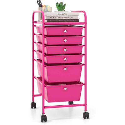 Costway - 6 Drawer Rolling Storage Cart Scrapbook Paper Office Organizer - Hot Pink Costway - 6 Drawer Rolling Storage Cart Scrapbook Paper Office Organizer - Hot Pink