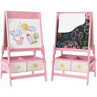 Qaba - Easel for Kids, Double-Sided Whiteboard & Chalkboard with Paper Roll Qaba - Easel for Kids, Double-Sided Whiteboard & Chalkboard with Paper Roll