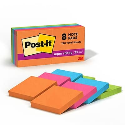 Post-it - Super Sticky Notes, 2" x 2", Energy Boost Collection, 90 Sheet/Pad, 8 Pads/Pack - Blue/Orange/Pink/Yellow/Lime Post-it - Super Sticky Notes, 2" x 2", Energy Boost Collection, 90 Sheet/Pad, 8 Pads/Pack - Blue/Orange/Pink/Yellow/Lime