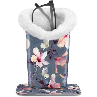 Kitcheniva - PU Leather Plush Lined Eyeglasses Protective Cover Holder Magnetic Stand Desk Organizer - Blooming Hibiscus Kitcheniva - PU Leather Plush Lined Eyeglasses Protective Cover Holder Magnetic Stand Desk Organizer - Blooming Hibiscus