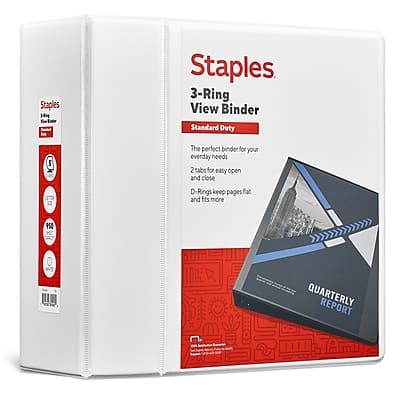 Staples - 5" 3-Ring View Binder, D-Ring - White Staples - 5" 3-Ring View Binder, D-Ring - White