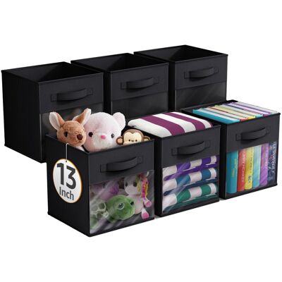 Sorbus - 13 Inch Storage Bins with Clear Window and Handle, 6 Foldable Baskets for Organizing Clothes,Toys, Books, Figures - Black Sorbus - 13 Inch Storage Bins with Clear Window and Handle, 6 Foldable Baskets for Organizing Clothes,Toys, Books, Figures - Black