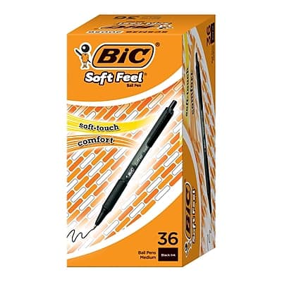 BIC - Soft Feel Retractable Ballpoint Pen, Medium Point, 36/Pack - Black Ink BIC - Soft Feel Retractable Ballpoint Pen, Medium Point, 36/Pack - Black Ink
