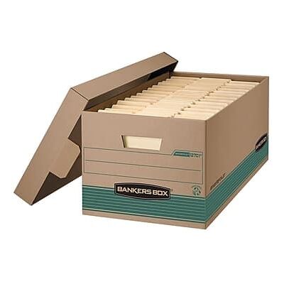 Bankers Box - Stor/File Medium-Duty File Storage Boxes, Lift-Off Lid, Letter Size, Brown, 12/Carton - Kraft and Green Bankers Box - Stor/File Medium-Duty File Storage Boxes, Lift-Off Lid, Letter Size, Brown, 12/Carton - Kraft and Green