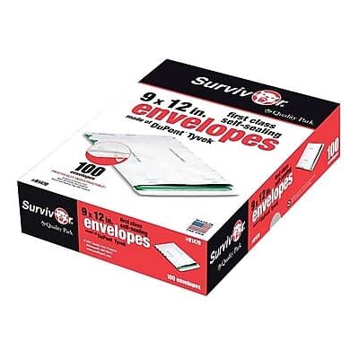Quality Park - Tyvek Survivor Self Seal Catalog Envelopes, 9" x 12", 100/Box - White Quality Park - Tyvek Survivor Self Seal Catalog Envelopes, 9" x 12", 100/Box - White