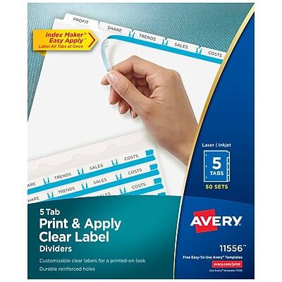 Avery - Index Maker Paper Dividers with Print & Apply Label Sheets, 5 Tabs, 50 Sets/Pack - White Avery - Index Maker Paper Dividers with Print & Apply Label Sheets, 5 Tabs, 50 Sets/Pack - White