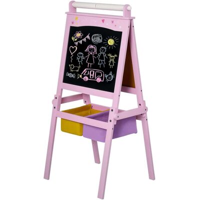 Qaba - In 1 Kids Wooden Art Easel with Paper Roll, Double-Sided, Chalkboard & Whiteboard Qaba - In 1 Kids Wooden Art Easel with Paper Roll, Double-Sided, Chalkboard & Whiteboard