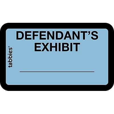 Tabbies - Defendant's Exhibit Pre-Printed Labels, 1" x 1-5/8", 252 Labels/Pack - Blue Tabbies - Defendant's Exhibit Pre-Printed Labels, 1" x 1-5/8", 252 Labels/Pack - Blue