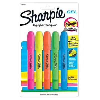 Sharpie - Gel Stick Highlighter, Bullet Tip, 5/Pack - Assorted Sharpie - Gel Stick Highlighter, Bullet Tip, 5/Pack - Assorted