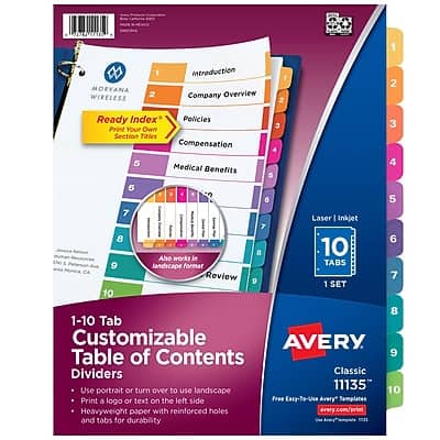 Avery - Ready Index Table of Contents Paper Dividers, 1-10 Tabs - Multicolor Avery - Ready Index Table of Contents Paper Dividers, 1-10 Tabs - Multicolor