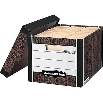 Bankers Box - R-Kive Heavy-Duty FastFold File Storage Boxes, Lift-Off Lid, Letter/Legal Size, 4/Pack - Woodgrain Bankers Box - R-Kive Heavy-Duty FastFold File Storage Boxes, Lift-Off Lid, Letter/Legal Size, 4/Pack - Woodgrain