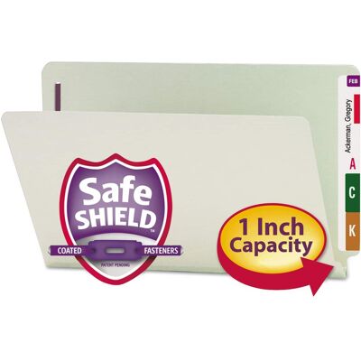 Smead Manufacturing - End Tab Pressboard Classification Folders, Two SafeSHIELD Coated Fasteners, 1" Expansion, Legal Size, Gray-Green, 25/Box Smead Manufacturing - End Tab Pressboard Classification Folders, Two SafeSHIELD Coated Fasteners, 1" Expansion, Legal Size, Gray-Green, 25/Box