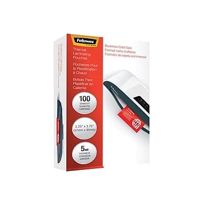 Fellowes - Thermal Laminating Pouches, Business Card, 5 Mil, 100/Pack - Clear Fellowes - Thermal Laminating Pouches, Business Card, 5 Mil, 100/Pack - Clear