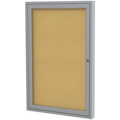 Ghent - 1 Door Enclosed Natural Cork Bulletin Board with Satin Frame, 36"H x 30"W Ghent - 1 Door Enclosed Natural Cork Bulletin Board with Satin Frame, 36"H x 30"W
