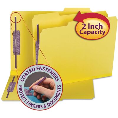 Smead Manufacturing - Colored Pressboard Fastener Folders Coated Fasteners, 2" Expansion, 2 Fasteners, Letter Size, Yellow, 25/Box Smead Manufacturing - Colored Pressboard Fastener Folders Coated Fasteners, 2" Expansion, 2 Fasteners, Letter Size, Yellow, 25/Box