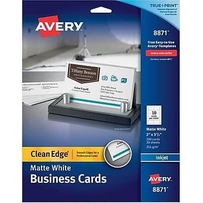 Avery - Clean Edge Business Cards, 2" x 3 1/2", 200 Per Pack - Matte White Avery - Clean Edge Business Cards, 2" x 3 1/2", 200 Per Pack - Matte White