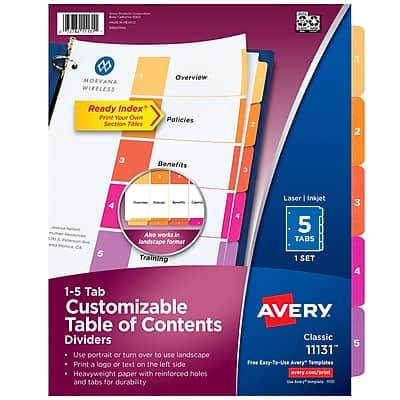 Avery - Ready Index Table of Contents Paper Dividers, 1-5 Tabs - Multicolor Avery - Ready Index Table of Contents Paper Dividers, 1-5 Tabs - Multicolor