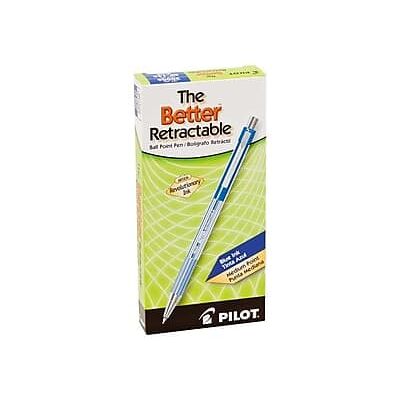 Pilot - Better Retractable Ballpoint Pens, Medium Point, Blue Ink, Dozen - Translucent Pilot - Better Retractable Ballpoint Pens, Medium Point, Blue Ink, Dozen - Translucent