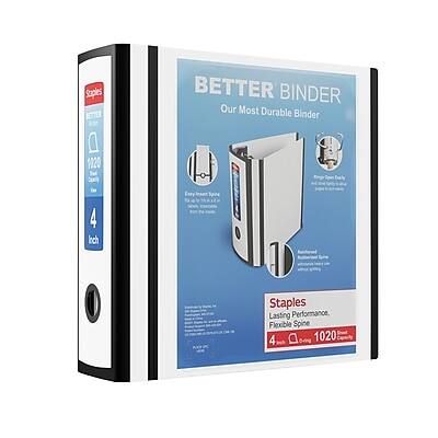 Staples - 4" 3-Ring Better Binder, D-Ring - White Staples - 4" 3-Ring Better Binder, D-Ring - White