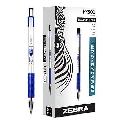 Zebra - F-301 Retractable Ballpoint Pen, Fine Point, 0.7mm, Dozen - Blue Ink Zebra - F-301 Retractable Ballpoint Pen, Fine Point, 0.7mm, Dozen - Blue Ink