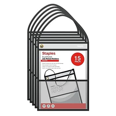 Staples - Heavyweight Stitched Job Ticket Holder, 9" x 12", 15/Pack - Clear Staples - Heavyweight Stitched Job Ticket Holder, 9" x 12", 15/Pack - Clear