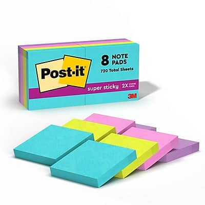 Post-it - Super Sticky Notes, 1-7/8" x 1-7/8", Supernova Neons Collection, 90 Sheets/Pad, 8 Pads/Pack - Multicolor Post-it - Super Sticky Notes, 1-7/8" x 1-7/8", Supernova Neons Collection, 90 Sheets/Pad, 8 Pads/Pack - Multicolor