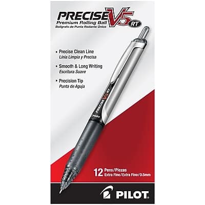 Pilot - Precise V5 RT Retractable Rollerball Pens, Extra Fine Point, 0.5mm, Dozen - Black Ink Pilot - Precise V5 RT Retractable Rollerball Pens, Extra Fine Point, 0.5mm, Dozen - Black Ink