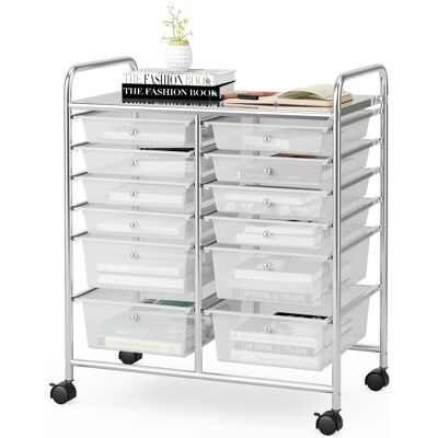 Costway - 12 Drawer Rolling Storage Cart Scrapbook Paper Office School Organizer - Clear Costway - 12 Drawer Rolling Storage Cart Scrapbook Paper Office School Organizer - Clear