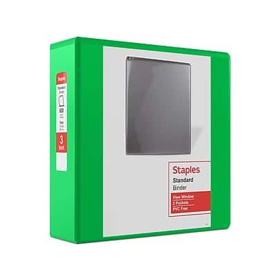 Staples - 3" 3-Ring View Binder, D-Ring - Green Staples - 3" 3-Ring View Binder, D-Ring - Green