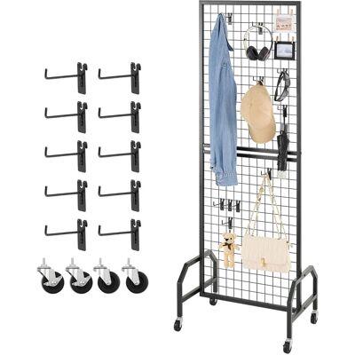 VEVOR - Grid Wall Panel, 1.9 x 5.4 ft Wire Grid Panels Display Rack, Movable Art Display Shelf with Wheels and 10 Hooks - Black VEVOR - Grid Wall Panel, 1.9 x 5.4 ft Wire Grid Panels Display Rack, Movable Art Display Shelf with Wheels and 10 Hooks - Black