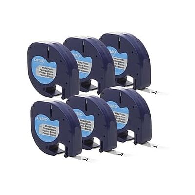 Dymo - LetraTag Plastic Label Maker Tape, 1/2" x 13', 6/Pack - Black on White Dymo - LetraTag Plastic Label Maker Tape, 1/2" x 13', 6/Pack - Black on White