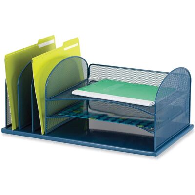 Safco - Onyx Desk Organizer with Three Horizontal and Three Upright Sections, Letter Size Files, 19.25 x11.5 x 8.25, Blue Safco - Onyx Desk Organizer with Three Horizontal and Three Upright Sections, Letter Size Files, 19.25 x11.5 x 8.25, Blue